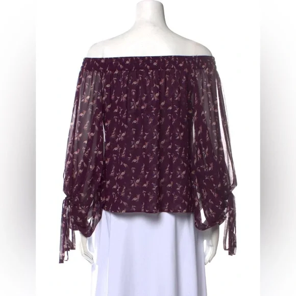 MISA Los Angeles Size M Adeli Top Off Shoulder Viscose Purple Floral Sheer Boho - Picture 6 of 12